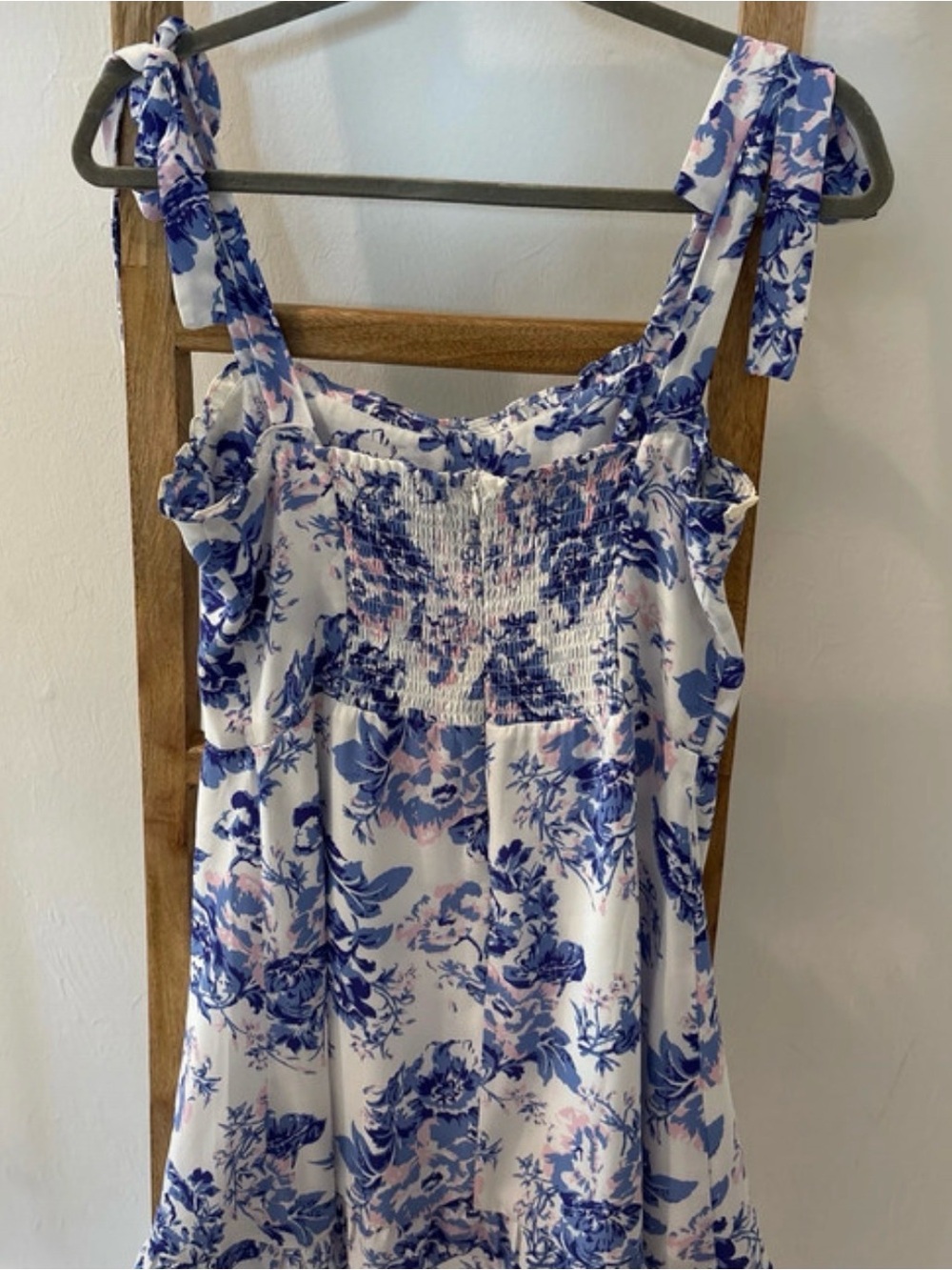 Aqua White Midi Dress with Blue and Light Pink Floral Print